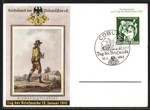 AK Tag der Briefmarke 12.01.1941, Wiener Klapperpost