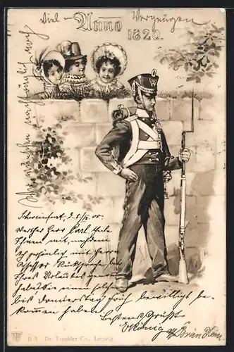 AK Anno 1820, Fräuleins bestaunen schmucken Soldaten