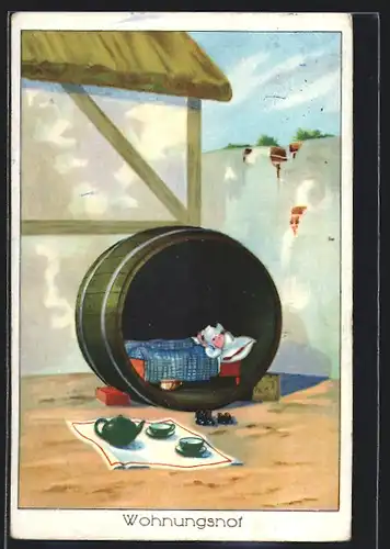 AK Wohnungsnot, Kleines Paar wohnt im Fass