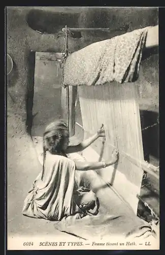 AK Scenes et Types, Femme tissant un Haik, Arabische Teppichweberin