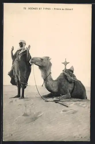 AK Prière au Désert, Betender Mann und Kamel in der Wüste