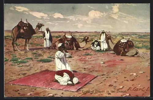AK Araber beim gemeinsamen Gebet in der Wüste