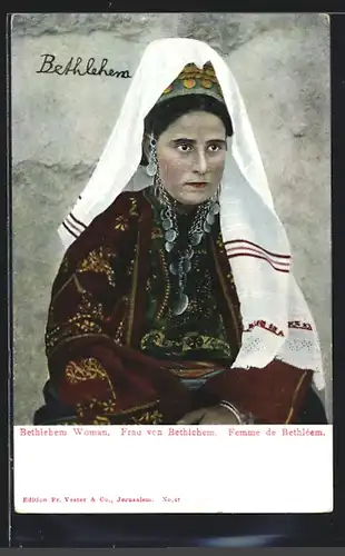 AK Bethlehem, Frau in traditioneller Kleidung
