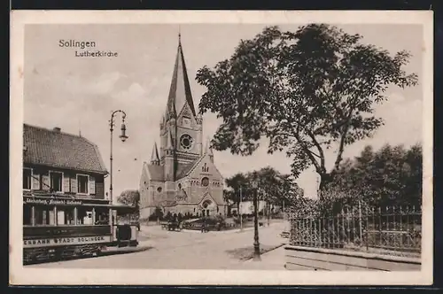 AK Solingen, Lutherkirche, Strassenbahn