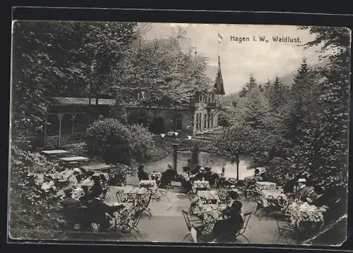 AK Hagen i. W., Gasthaus Waldlust mit Terrasse