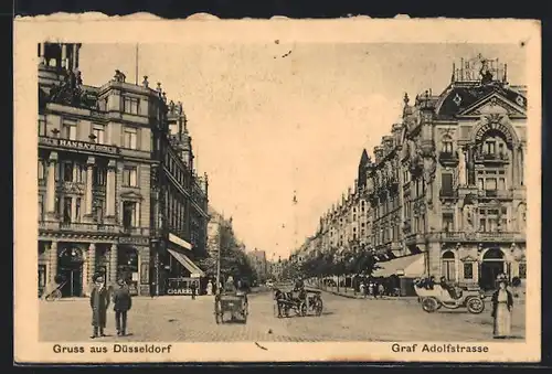 AK Düsseldorf, Blick in die Graf Adolfstrasse mit Pferdekutsche