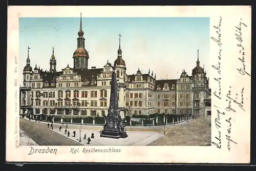 Goldfenster-AK Dresden, Ansicht des Königl. Residenzschloss