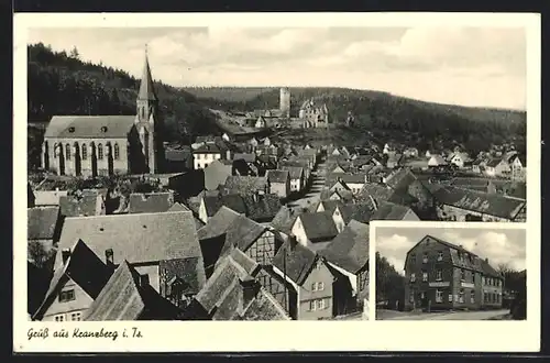 AK Kranzberg i. Ts., Gasthaus zum Schlossblick, Teilansicht mit Kirche