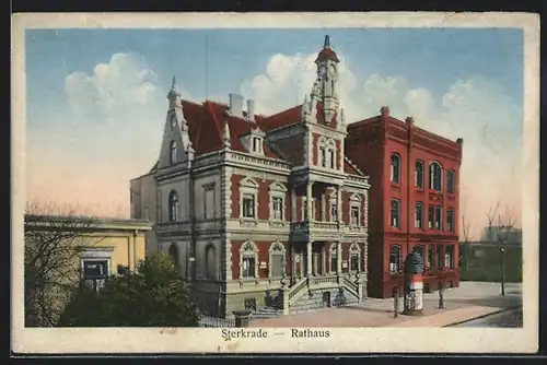 AK Sterkrade, Rathaus, Strassenansicht mit Litfasssäule