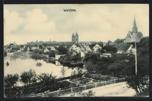 AK Waldsee, Uferpartie mit Kirche