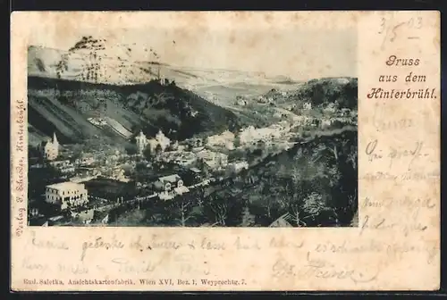 AK Hinterbrühl, Blick über dem Ort im Tal
