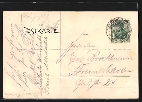 AK Elberfeld, Schwebebahn an Station Hammerstein, Im Hintergrund Kirche