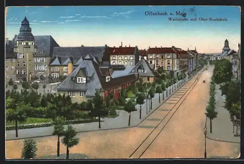 AK Offenbach a. Main, Waldstrasse mit Ober-Realschule