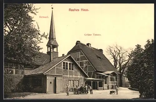 AK Hamburg-Horn, Rauhes Haus, Betsaal und Grüne Tanne