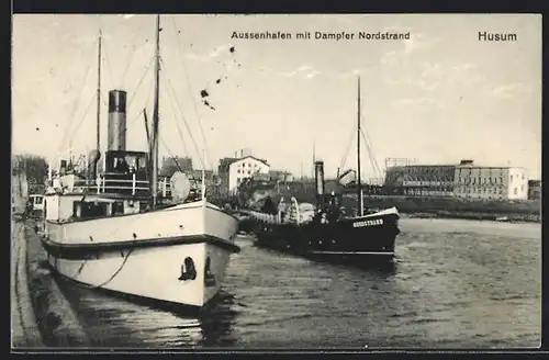 AK Husum, Aussenhafen mit Dampfer Nordstrand