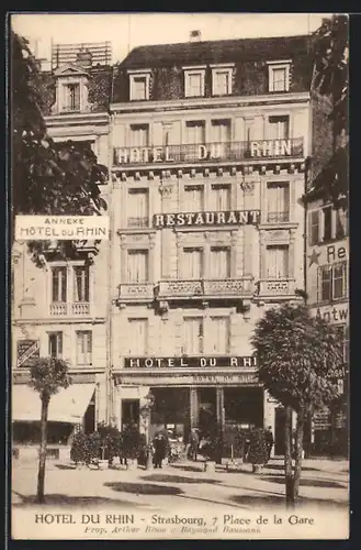AK Strasbourg, Hotel du Rhin, 7 Place de la Gare, Prop. Arthur Blum & Raymond Baumann