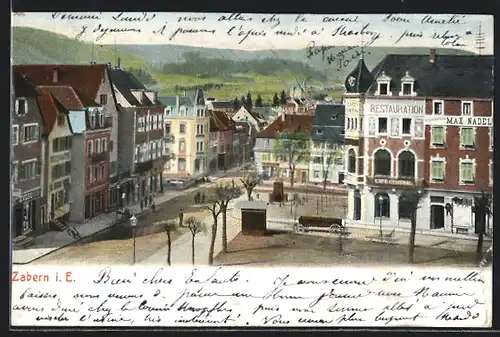 AK Zabern i. E., Ortspartie mit Cafe Central