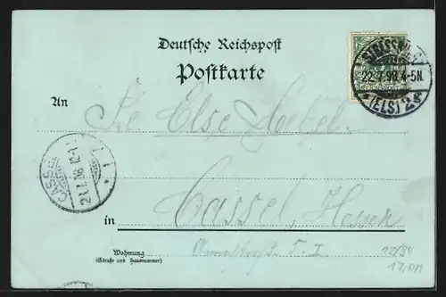 Lithographie Strassburg, Gutenberg-Platz, Pferdebahn