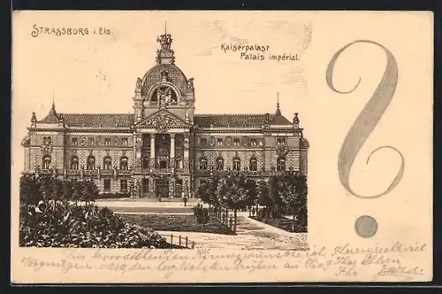 Lithographie Strassburg i. E., Kaiserpalast mit Anlagen