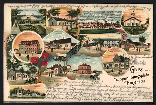 Lithographie Oberhofen, Hotel Hirsch, Restaurant zum Hohenzollern