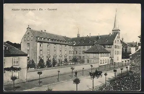 AK Niederbronn /Els., Kloster Niederbronn mit Strasse aus der Vogelschau