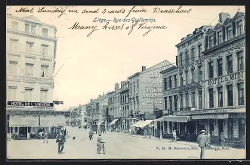 AK Liège, Rue des Guillemins, Hotel du Midi, Hotel de l`Univers