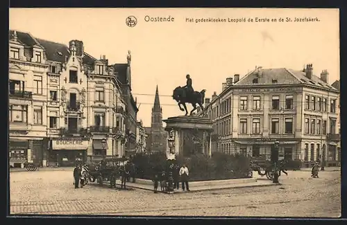 AK Ostende, Monument Leopold Ier et Eglise St. Joseph