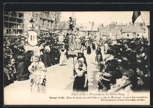 AK Bruges, Procession du Saint-Sang, Groupe du St. Nom de Jésus