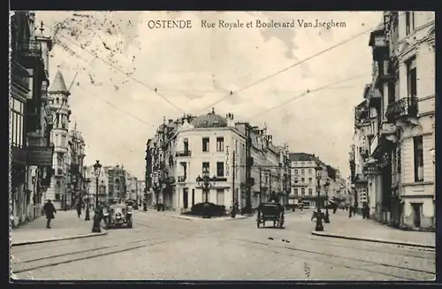 AK Ostende, Rue Royale et Boulevard Van Iseghem