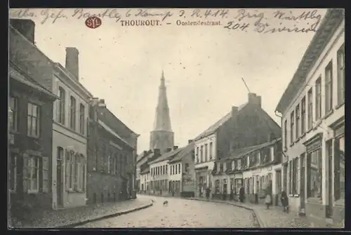 AK Thourout, Oostendestraat mit Blick in Richtung der Kirche