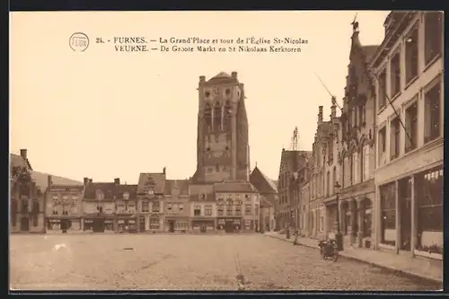 AK Furnes, La Grand`Place et tour de l`Eglise St-Nicolas