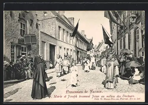 AK Furnes, Procession, Marie et Joseph trouvant Jésus au milieu des Docteurs