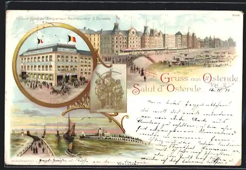 Lithographie Ostende, Grand Hotel de I'Impereur Restaurant 3 Suesses