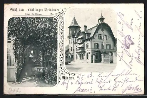 AK München, Gasthaus Sendlinger Weinbauer, Terrasse