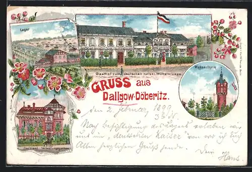 Lithographie Dallgow-Döberitz, Gasthof zum deutschen Kaiser, Lager, Garnison-Verwaltungsgebäude