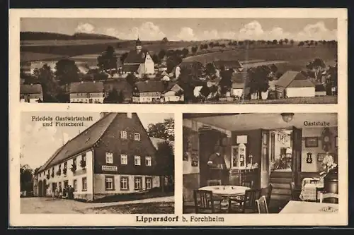 AK Lippersdorf b. Forchheim, Friedels Gasthaus und Fleischerei, Innenansicht Gaststube, Teilansicht