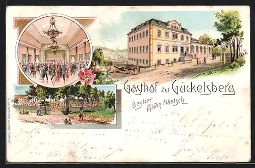 Lithographie Gückelsberg, Gasthof v. Alwin Höntsch