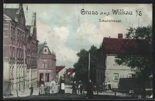 AK Wilkau i. S., Schulstrasse mit Kindern