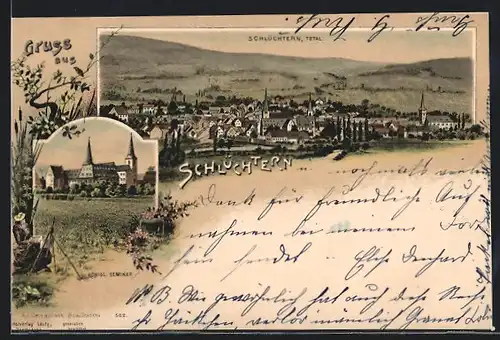 Lithographie Schlüchtern, Totalansicht, Königliches Seminar