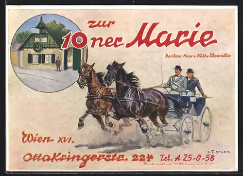 Künstler-AK C. F. Bauer: Wien, Ottakringerstr. 224, Gasthaus zur 10ner Marie, Fiaker