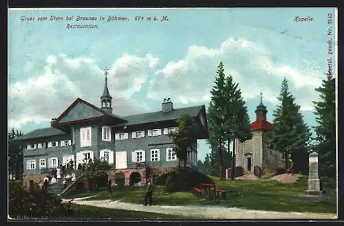 AK Stern bei Braunau i. Böhmen, Restaurant & Kapelle Stern