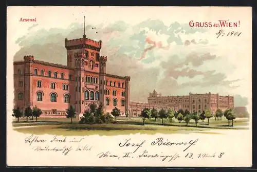 Lithographie Wien, Arsenal mit Grünanlagen