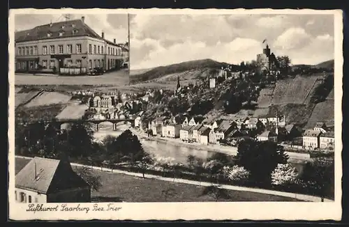 AK Saarburg /Bez. Trier, Hotel Salm, Teilansicht mit Ruine