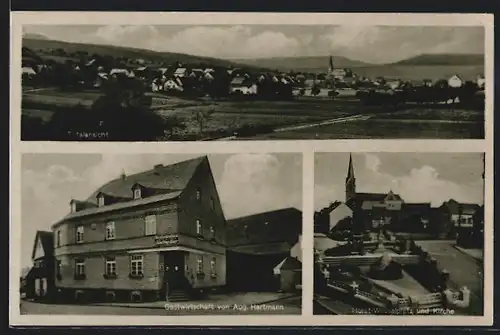 AK Thalheim, Gastwirtschaft v. Aug. Hartmann, platz & Kirche, Totalansicht