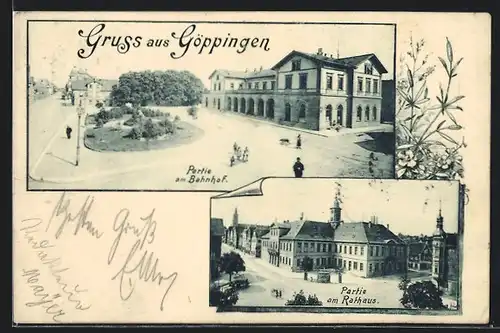 AK Göppingen, Partie am Bahnhof, Partie am Rathaus