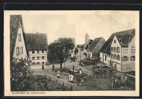 AK Aldingen bei Spaichingen, Strassenpartie mit Gasthaus zum Schwanen und Brunnen