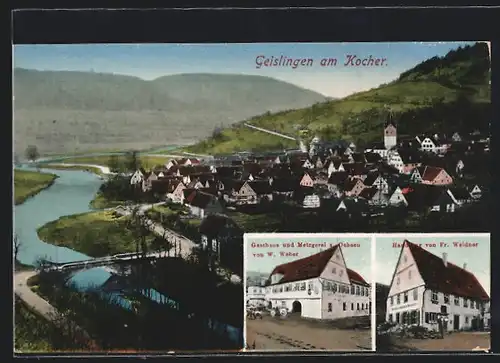 AK Geislingen am Kocher, Gasthaus und Metzgerei zum Ochsen, Handlung von Fr. Weidner, Teilansicht