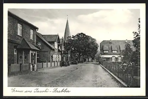 AK Jacobi-Drebber, Strassenpartie mit Kirche