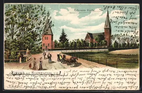 Lithographie Blumenthal i. H., Reformierte Kirche
