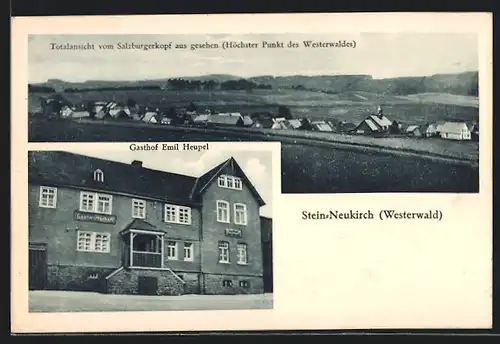 AK Neukirch /Westerwald, Stein, Gasthof Emil Heupel, Totalansicht vom Salzburgerkopf aus gesehen